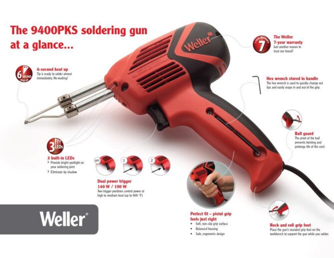120V Dual Heat 140/100W Universal Soldering Gun Kit with 6 Second Heat Up Time and LED Lighting Clearance WELLER